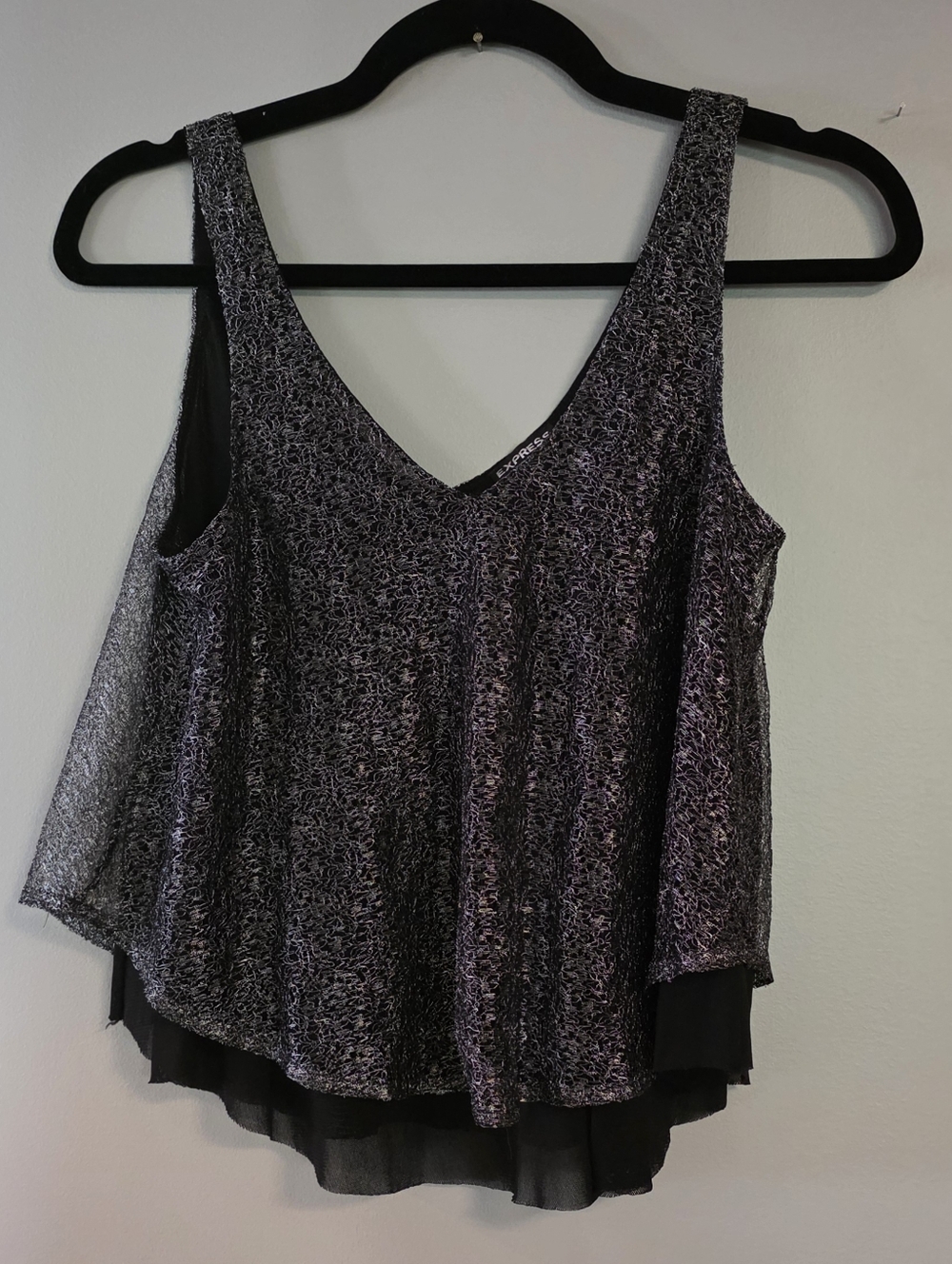 Express Black and Sparkle V-Neck Layered Tank